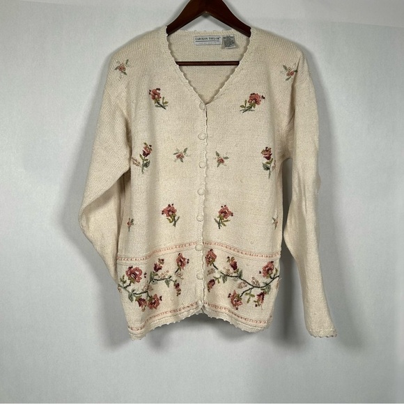 Carolyn Taylor Cream Embroidered Floral Cardigan - Picture 1 of 13